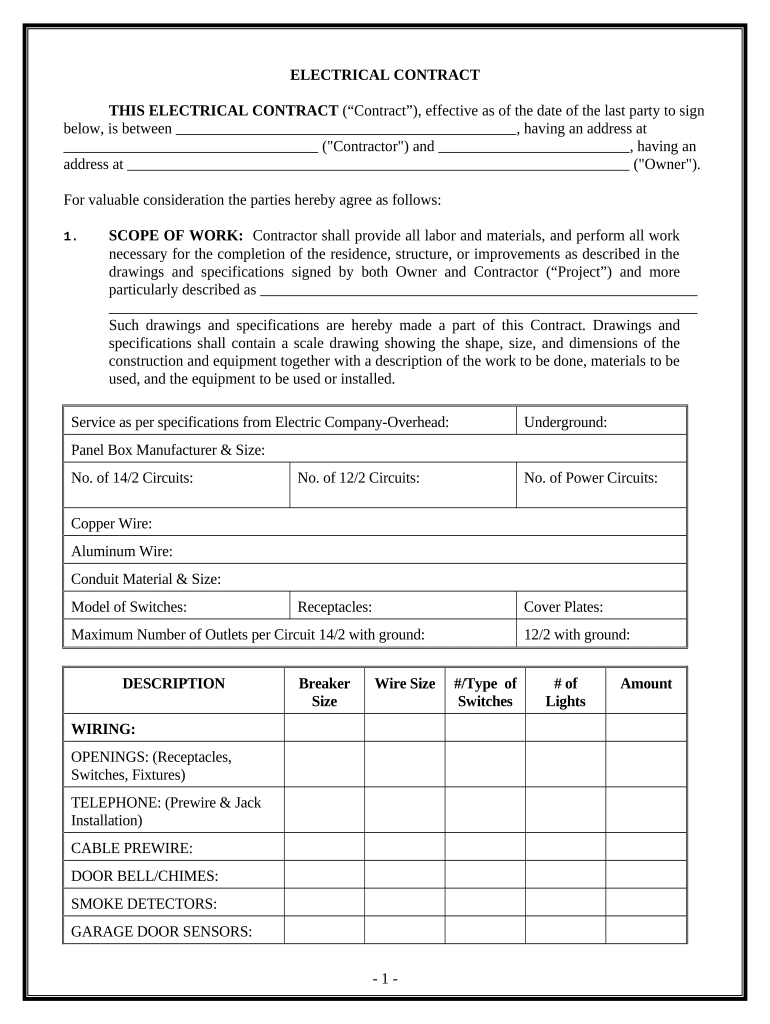 Electrical Contract for Contractor - Kentucky Preview on Page 1