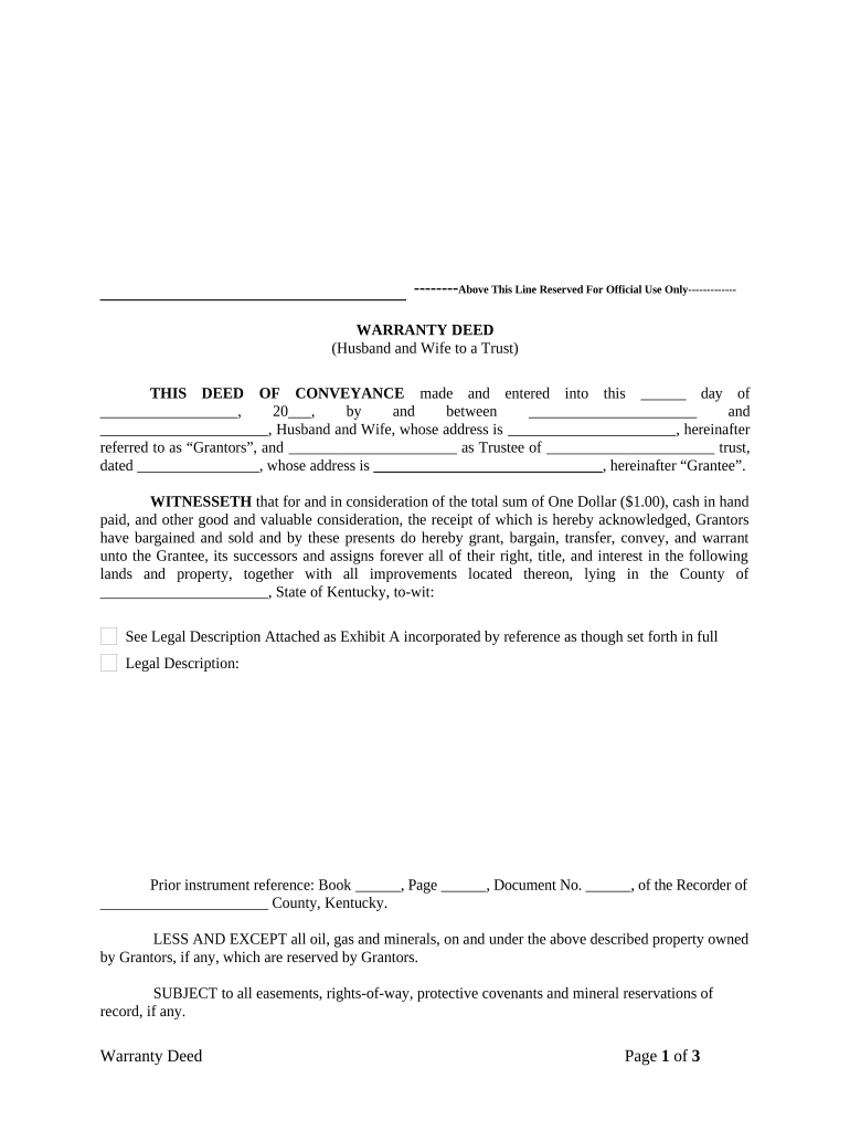 Warranty Deed from Husband and Wife to a Trust - Kentucky Preview on Page 1
