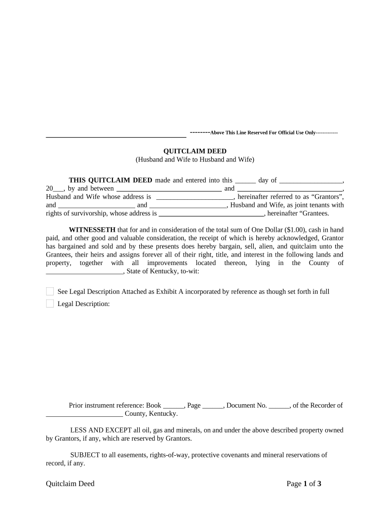 Quitclaim Deed from Husband and Wife to Husband and Wife - Kentucky Preview on Page 1