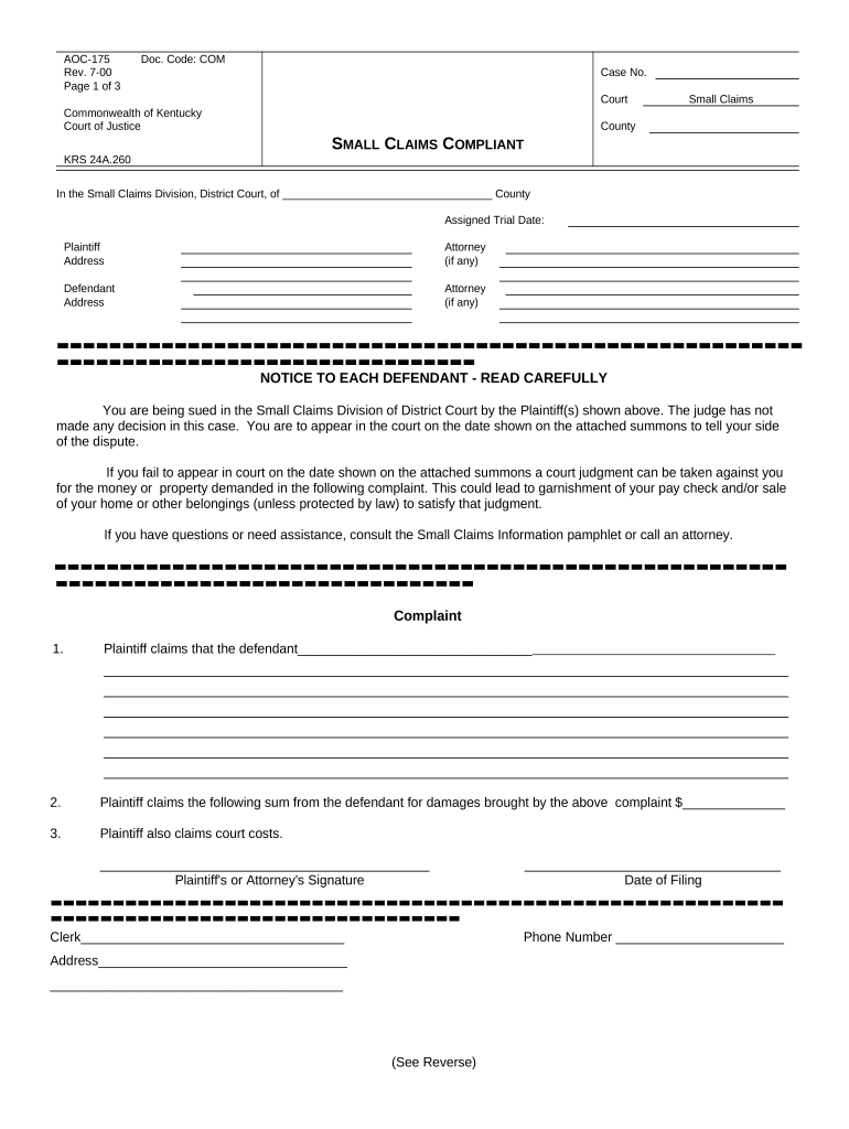 small claims complaint form aoc 175 Preview on Page 1