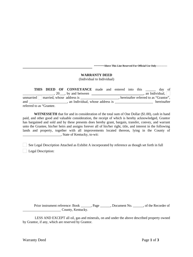 Warranty Deed from Individual to Individual - Kentucky Preview on Page 1