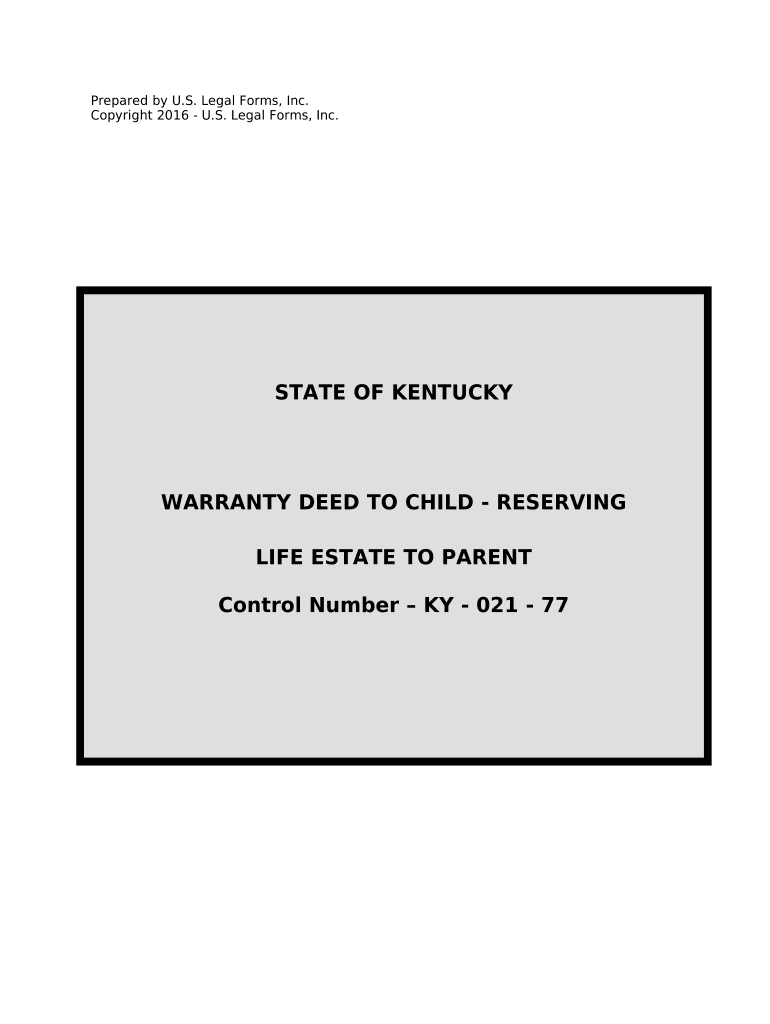 Warranty Deed to Child Reserving a Life Estate in the Parents - Kentucky Preview on Page 1