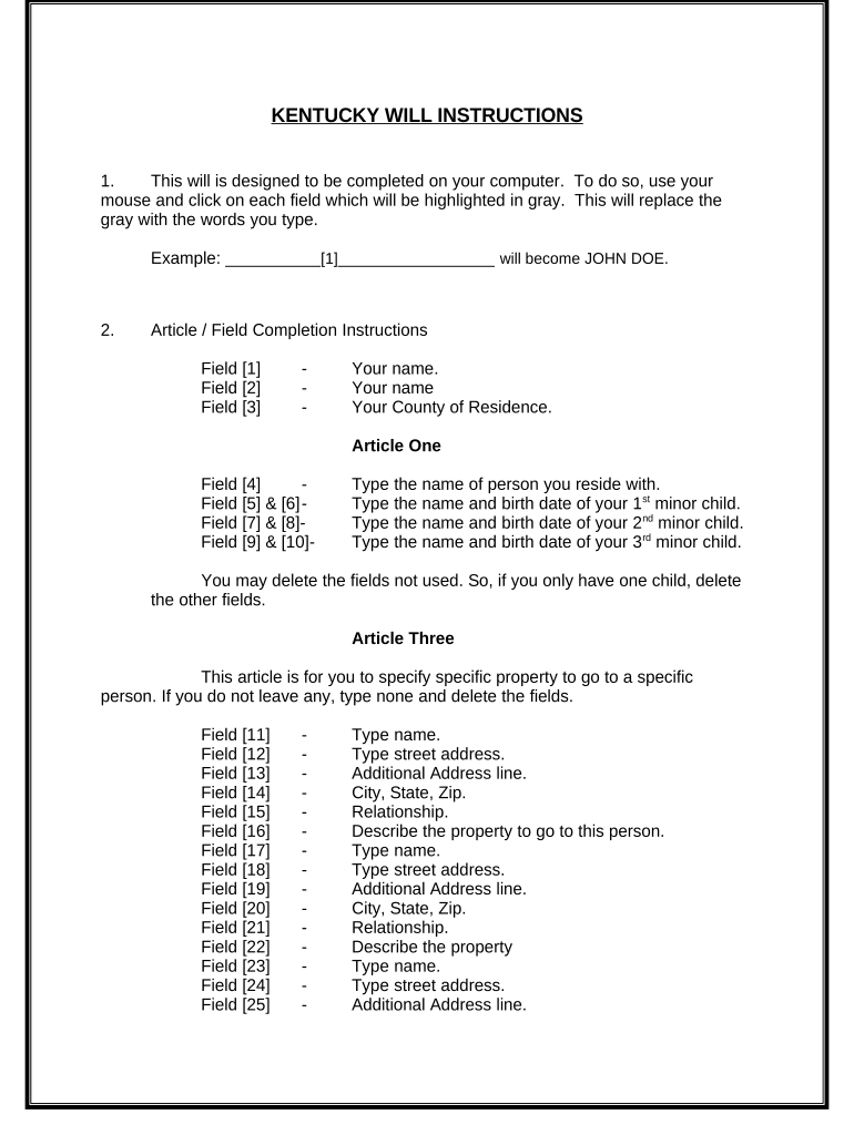 Mutual Wills or Last Will and Testaments for Unmarried Persons living together with Minor Children - Kentucky Preview on Page 1