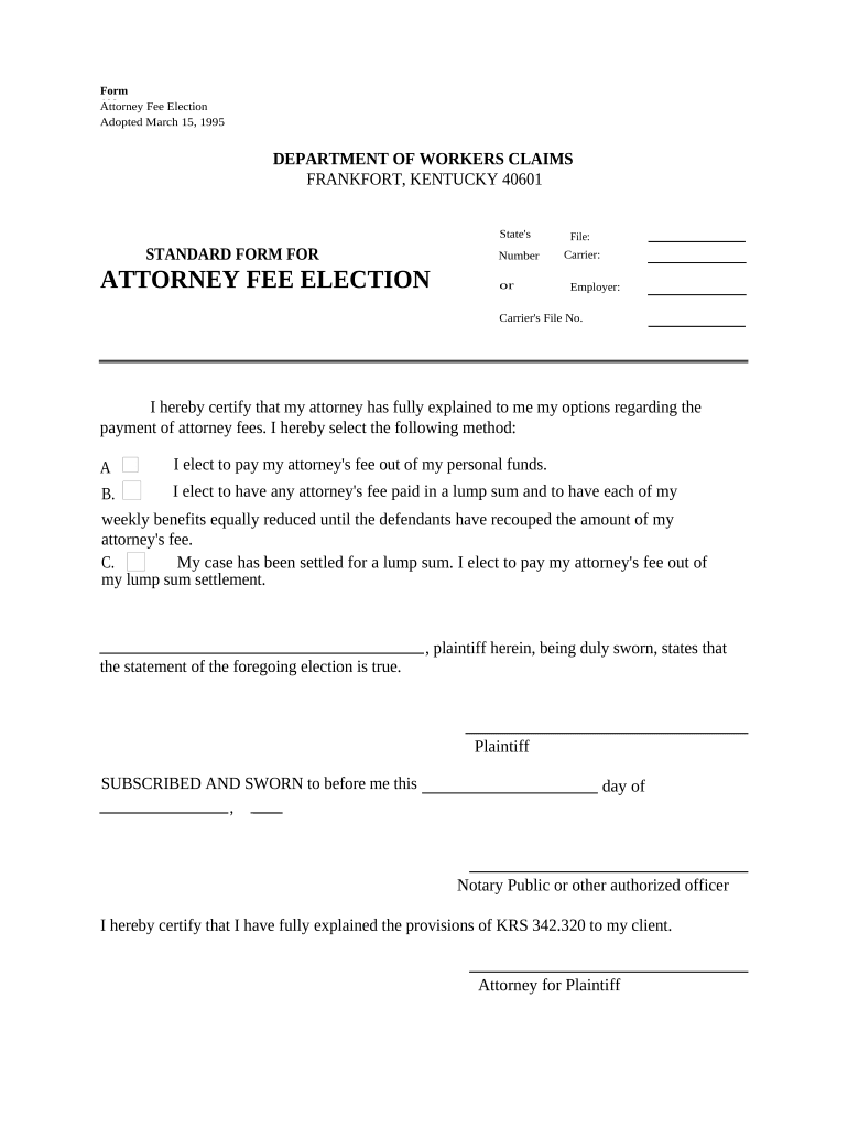 Attorney Fee Election - Kentucky - Kentucky Preview on Page 1