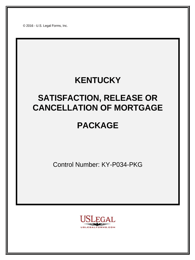 Satisfaction, Cancellation or Release of Mortgage Package - Kentucky Preview on Page 1.