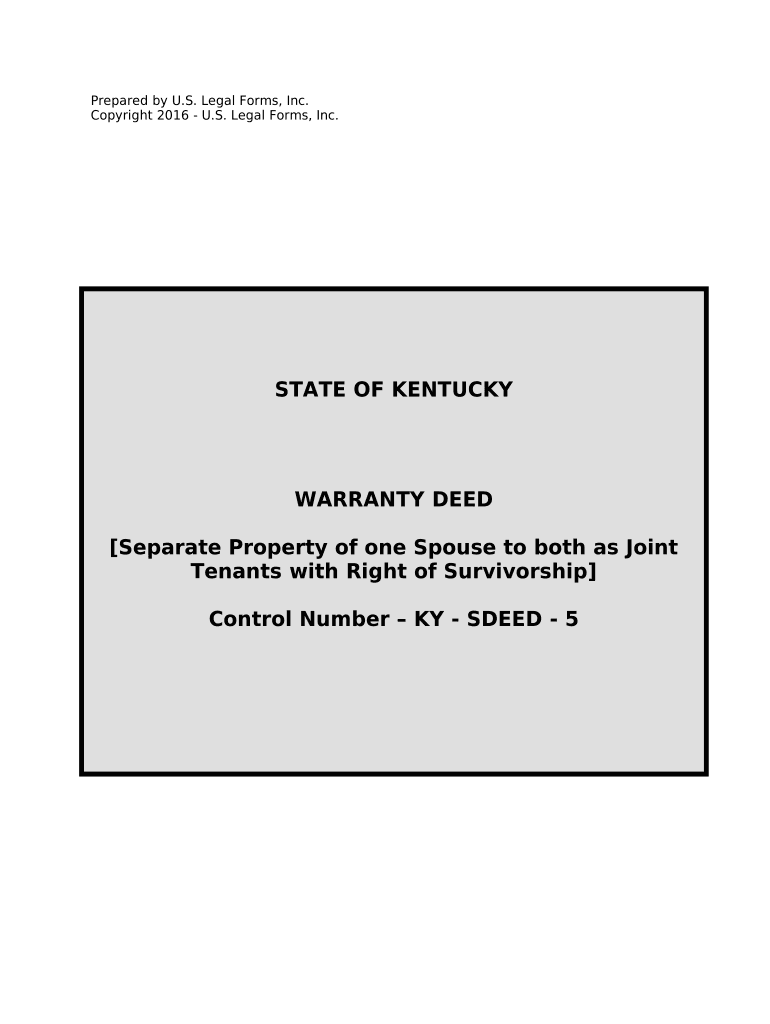 Warranty Deed to Separate Property of One Spouse to Both Spouses as Joint Tenants - Kentucky Preview on Page 1