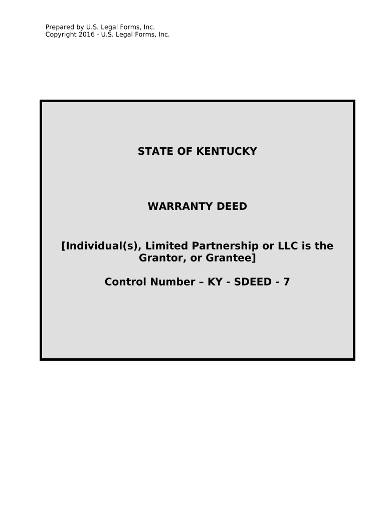 Warranty Deed from Limited Partnership or LLC is the Grantor, or Grantee - Kentucky Preview on Page 1