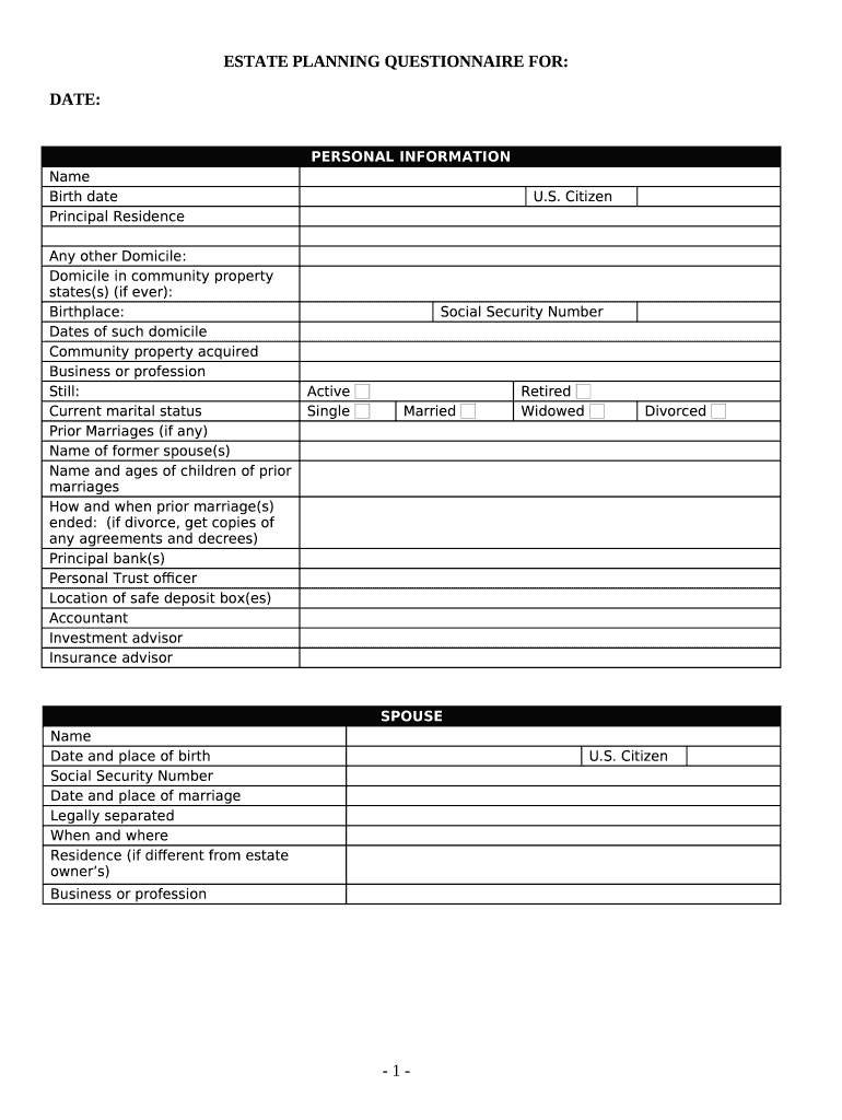 Estate Planning Questionnaire and Worksheets - Kentucky Preview on Page 1