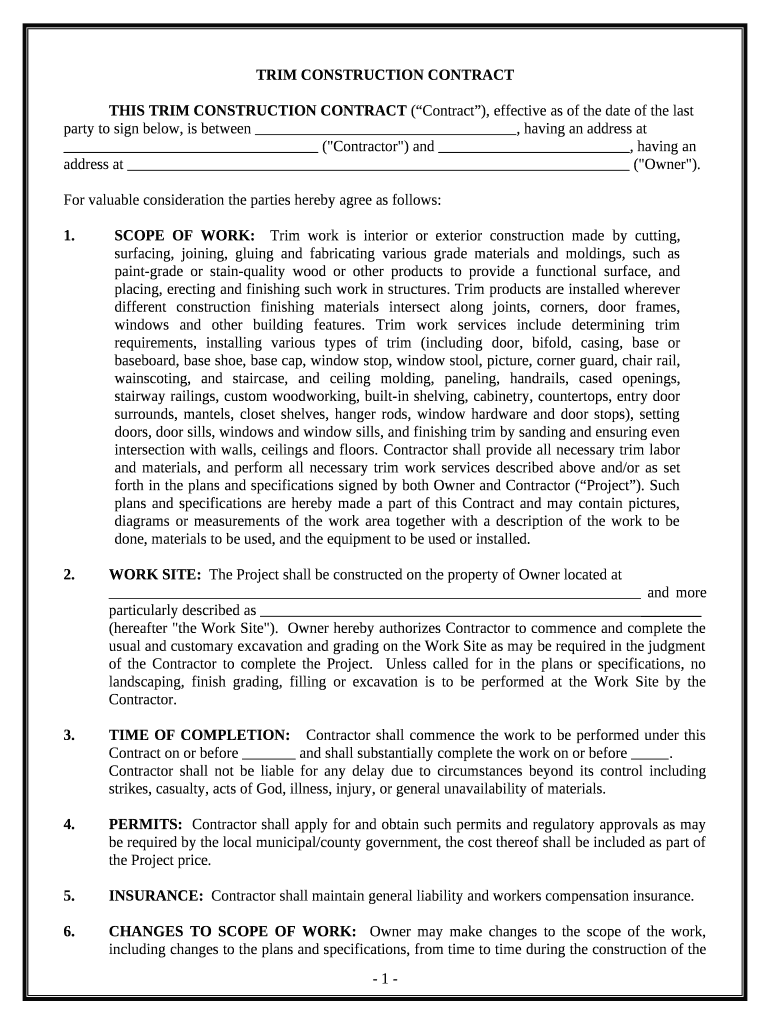 Trim Carpenter Contract for Contractor - Louisiana Preview on Page 1