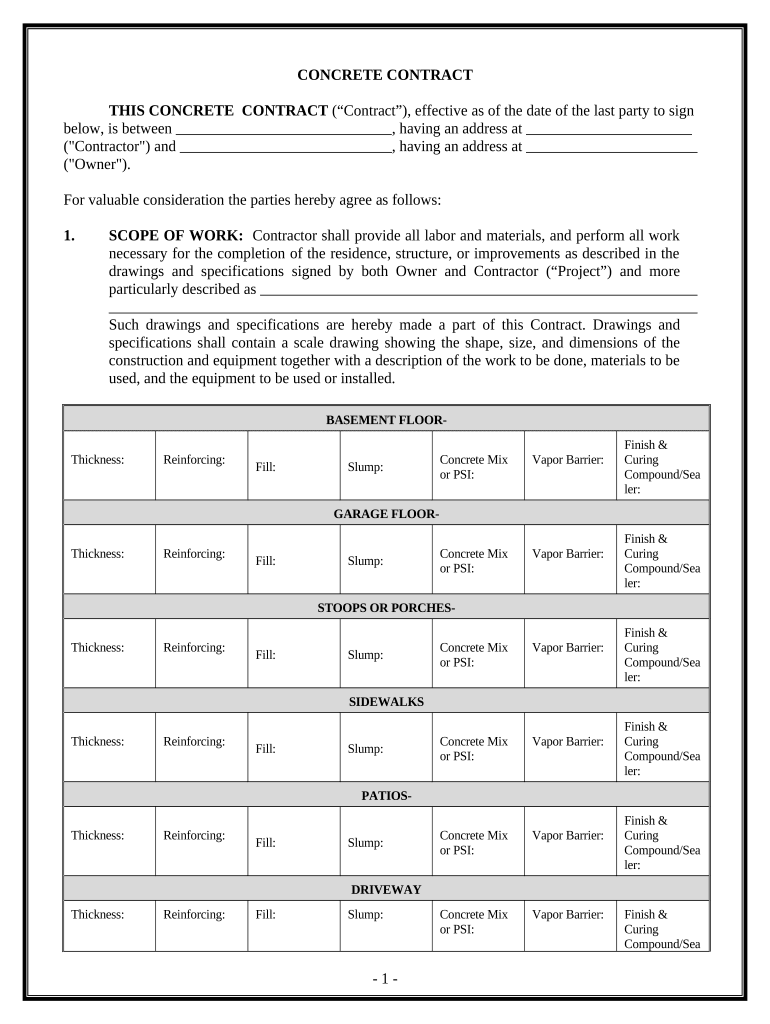 Concrete Mason Contract for Contractor - Louisiana Preview on Page 1