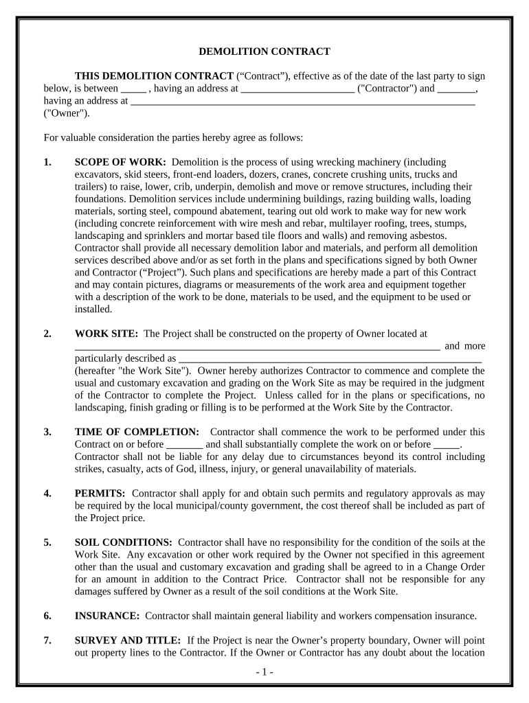 Demolition Contract for Contractor - Louisiana Preview on Page 1