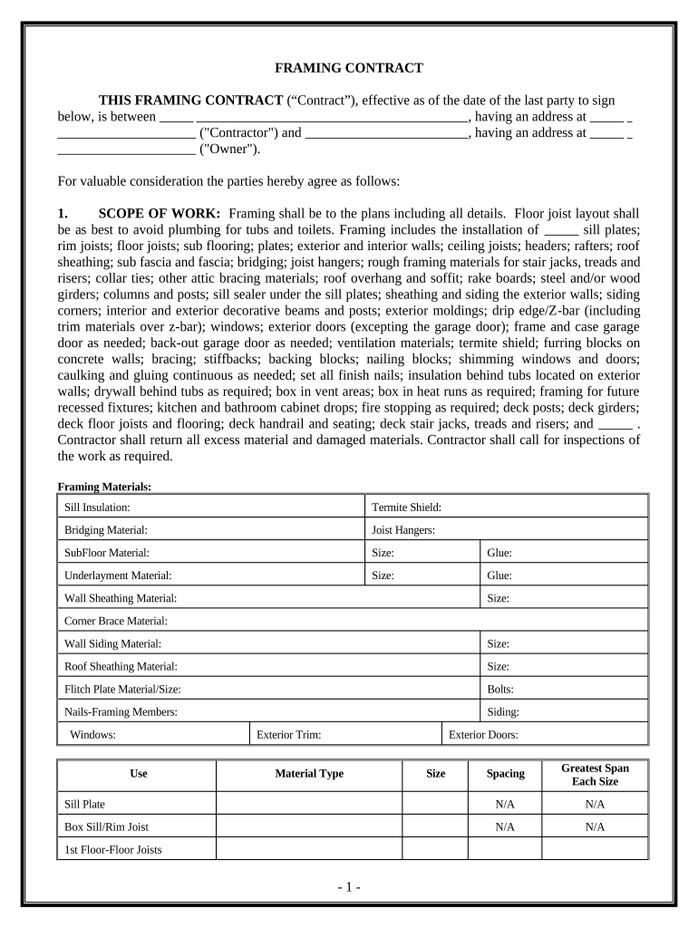 framing contract Preview on Page 1