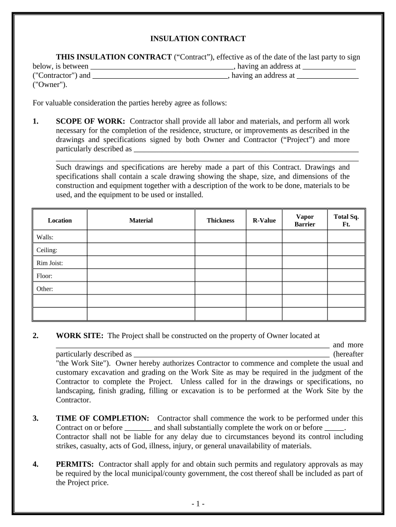 Insulation Contract for Contractor - Louisiana Preview on Page 1.