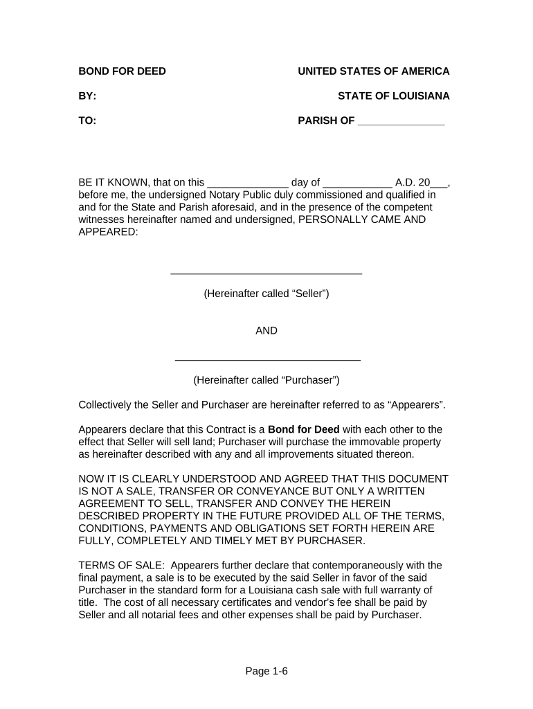 bond for deed contract Preview on Page 1