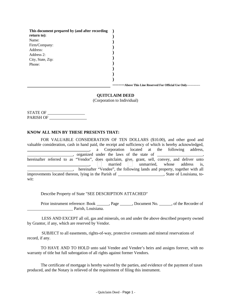 quitclaim deed louisiana Preview on Page 1