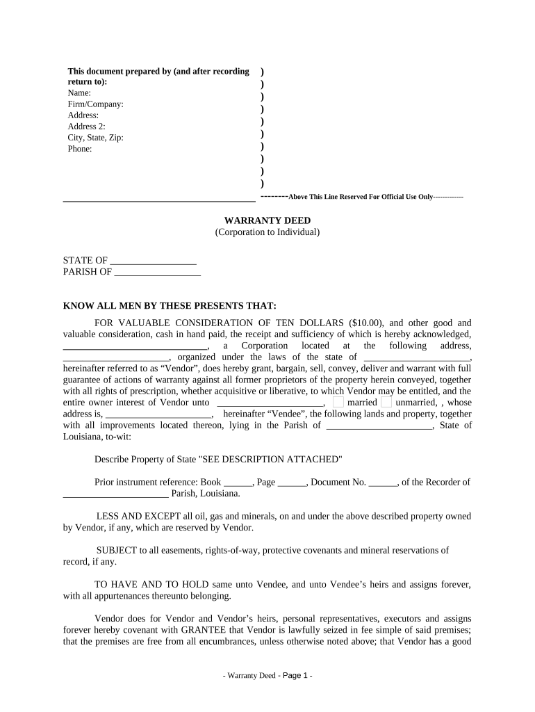 warranty deed louisiana Preview on Page 1