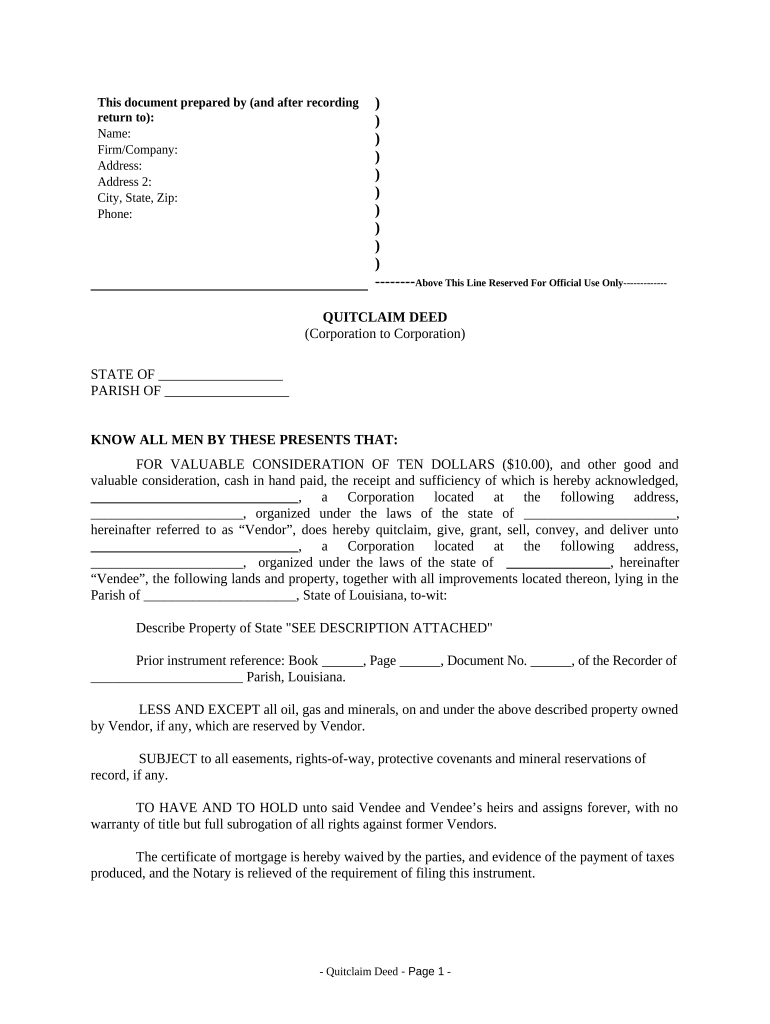 louisiana quit claim deed Preview on Page 1