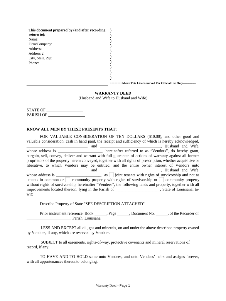 Warranty Deed from Husband and Wife to Husband and Wife - Louisiana Preview on Page 1