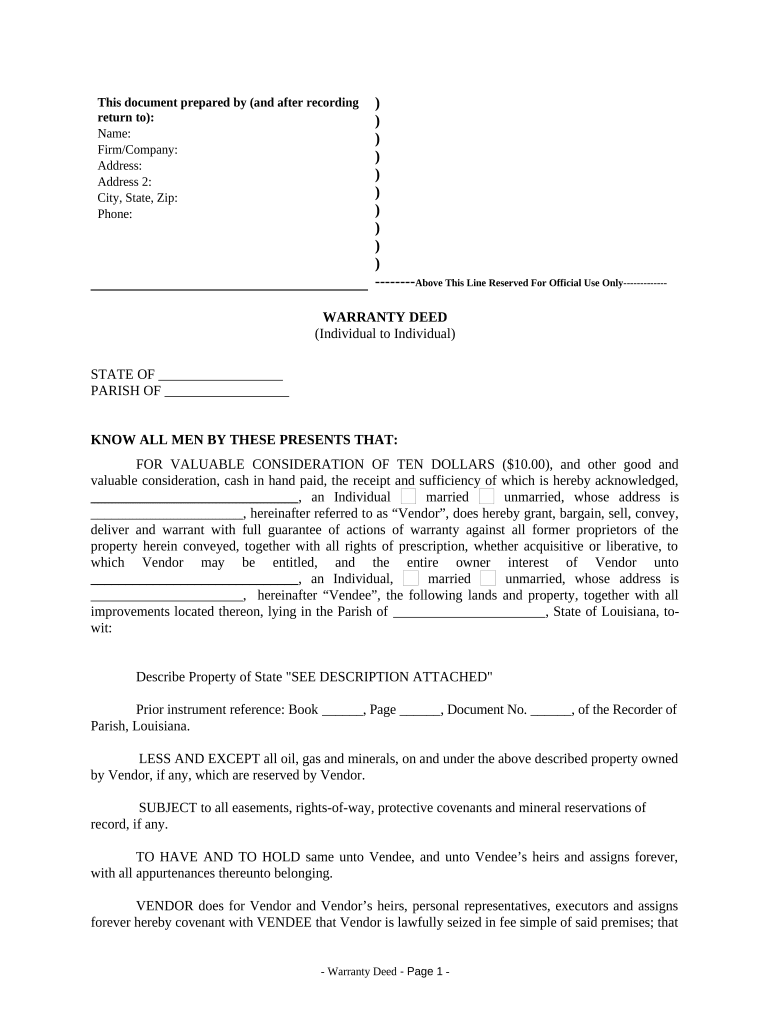 example of a quit claim deed completed Preview on Page 1.