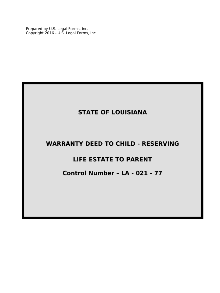 Warranty Deed to Child Reserving a Life Estate in the Parents - Louisiana Preview on Page 1