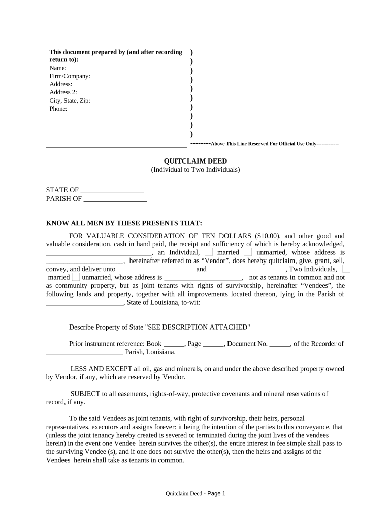 how long is a quitclaim deed good for in louisiana Preview on Page 1