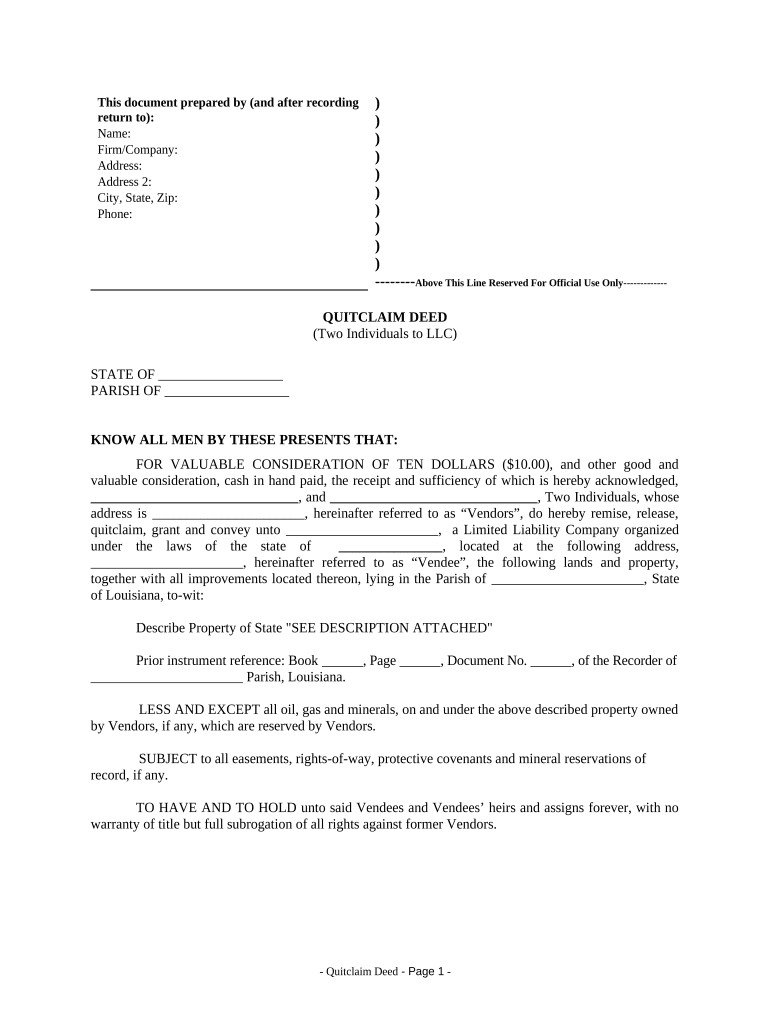 how to fill out a quit claim deed Preview on Page 1