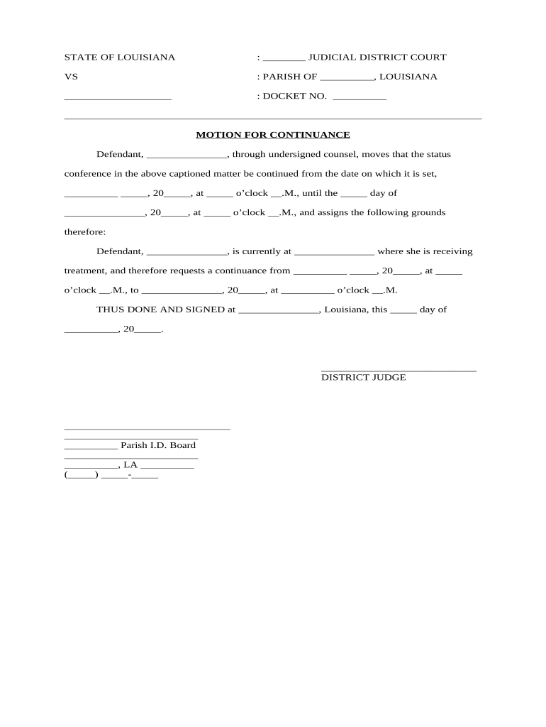 motion for continuance template Preview on Page 1