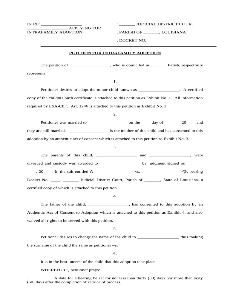 intrafamily adoption forms louisiana Preview on Page 1