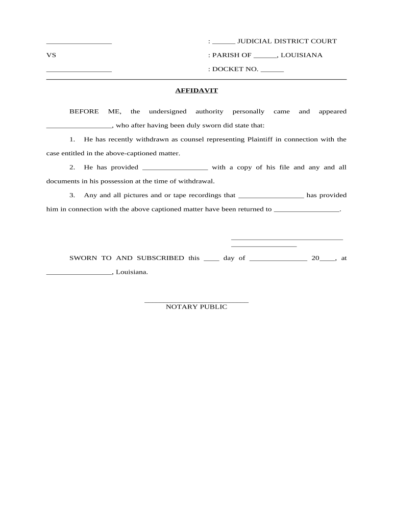affidavit of withdrawal sample Preview on Page 1