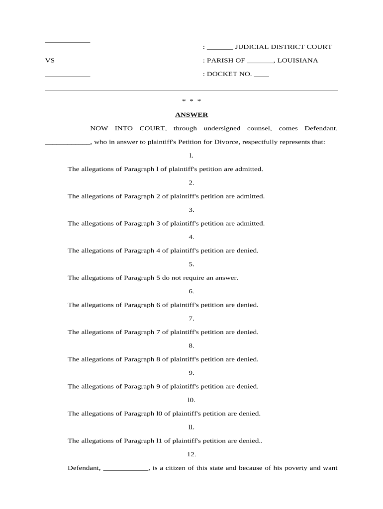 answer to petition sample Preview on Page 1