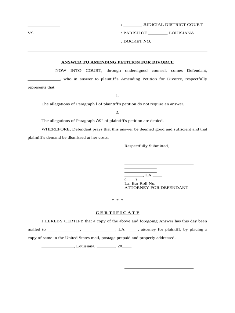 sample answer to divorce petition Preview on Page 1