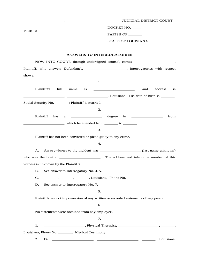 answers interrogatories form Preview on Page 1