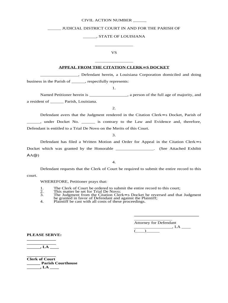 Appeal from the Citation Clerk&#039;s Docket - Louisiana Preview on Page 1