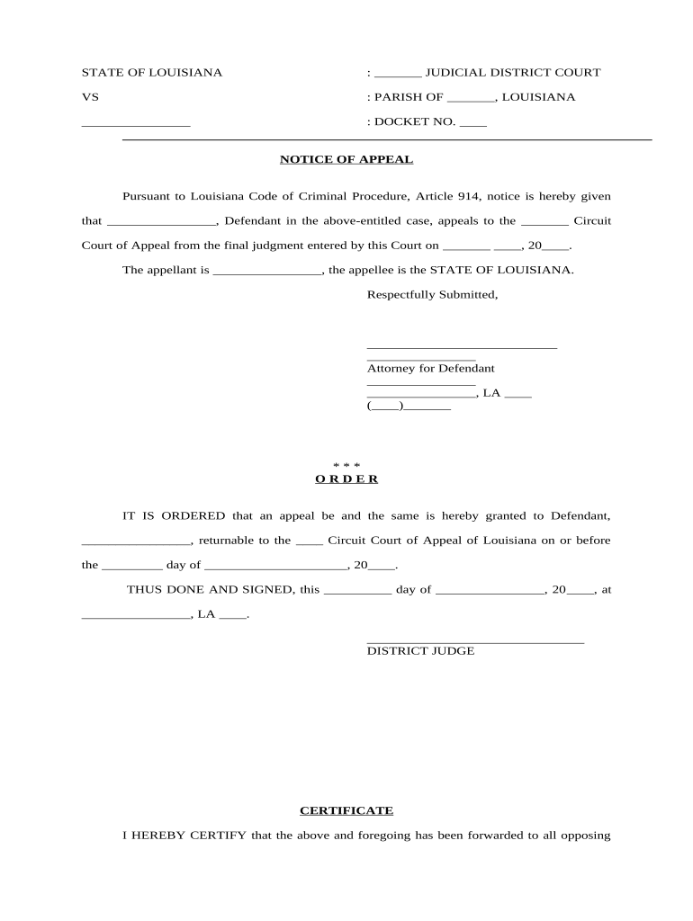 notice appeal order Preview on Page 1