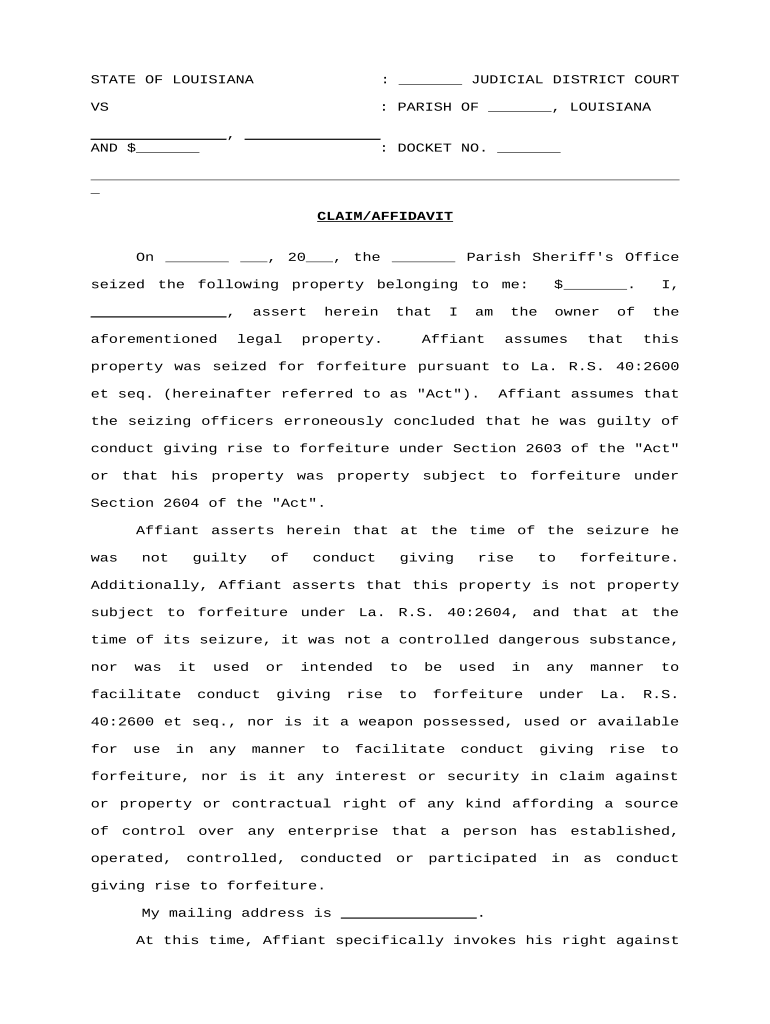 claim affidavit Preview on Page 1