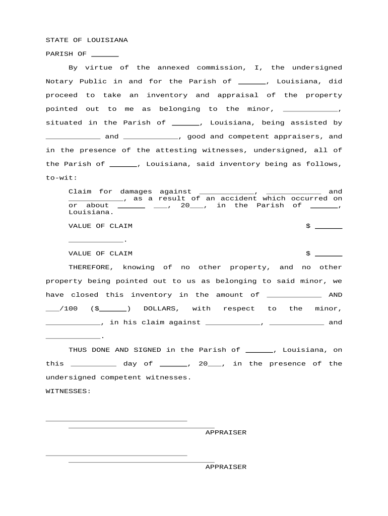 Inventory and Appraisal of Property - Louisiana Preview on Page 1