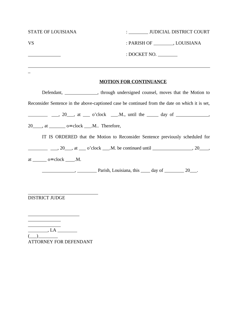motion for continuance form Preview on Page 1