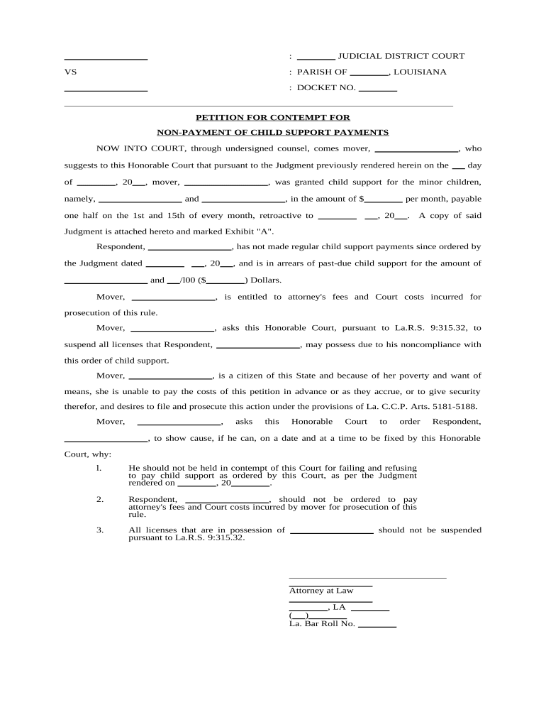 Louisiana Child Support Doc Template PdfFiller