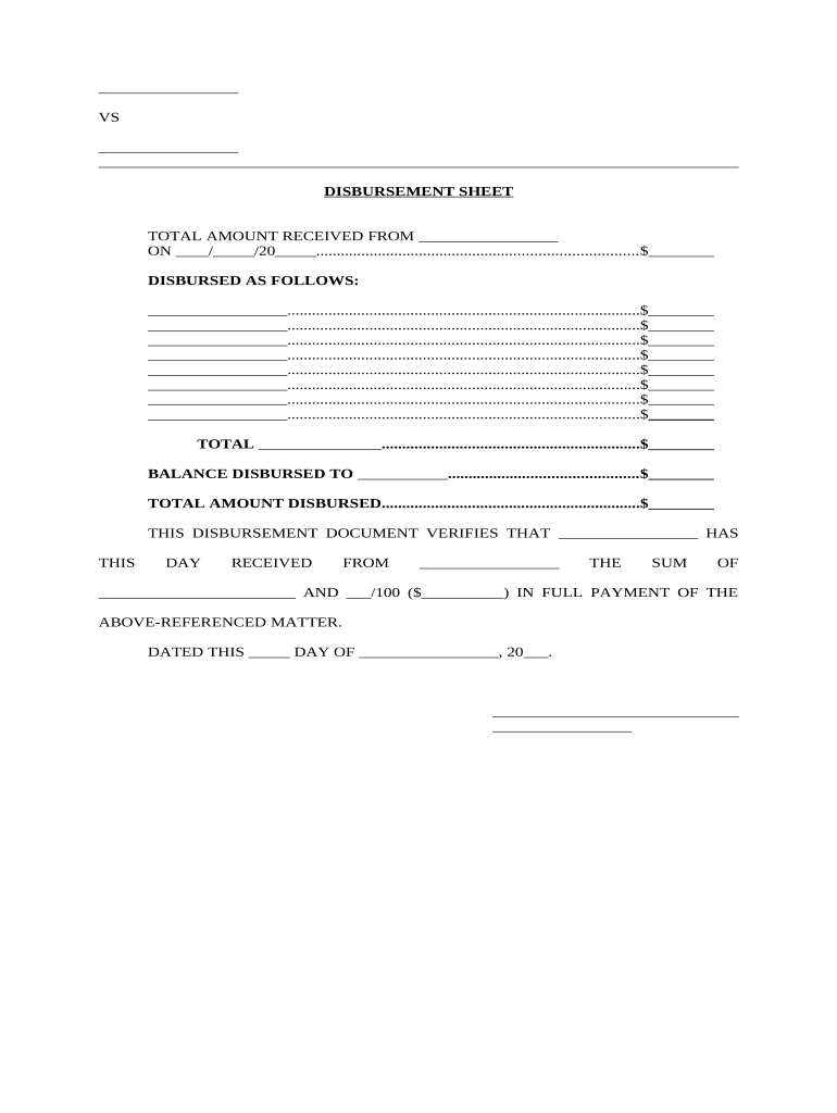 settlement disbursement sheet Preview on Page 1