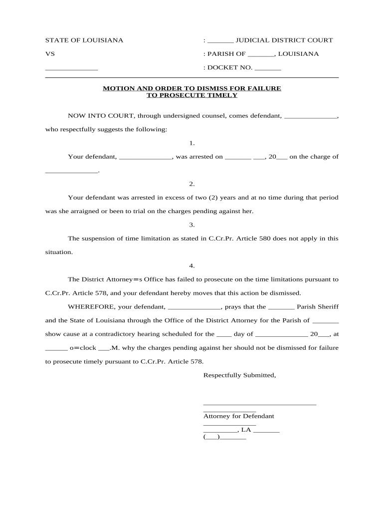 Louisiana Motion Doc Template PdfFiller