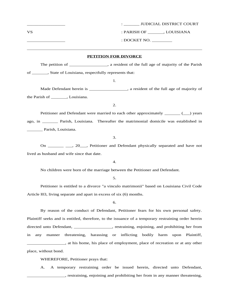 petition divorce no children Preview on Page 1