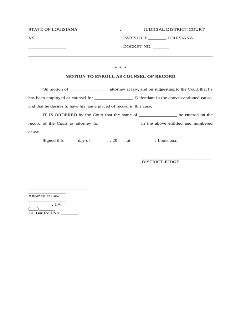 motion to enroll as counsel louisiana Preview on Page 1
