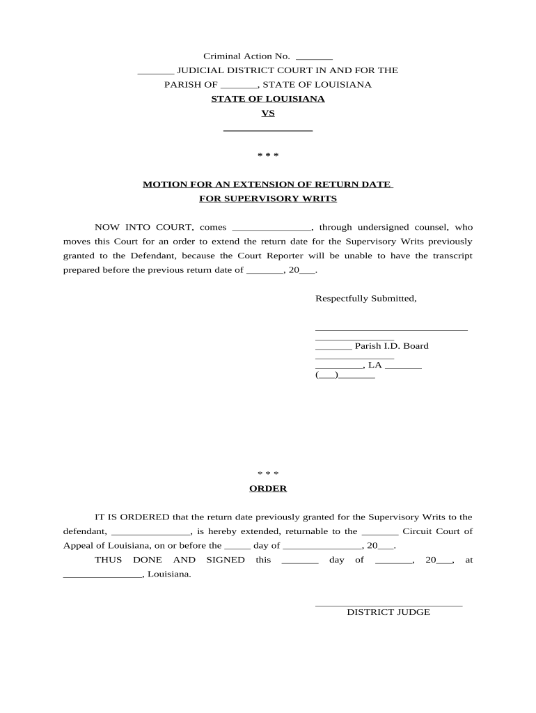 Motion Return Date Doc Template PdfFiller
