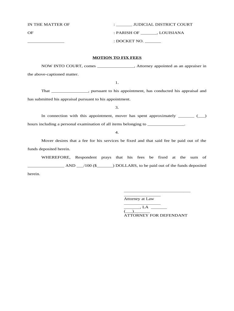 Motion and Order to Fix Fees as Appraiser - Louisiana Preview on Page 1