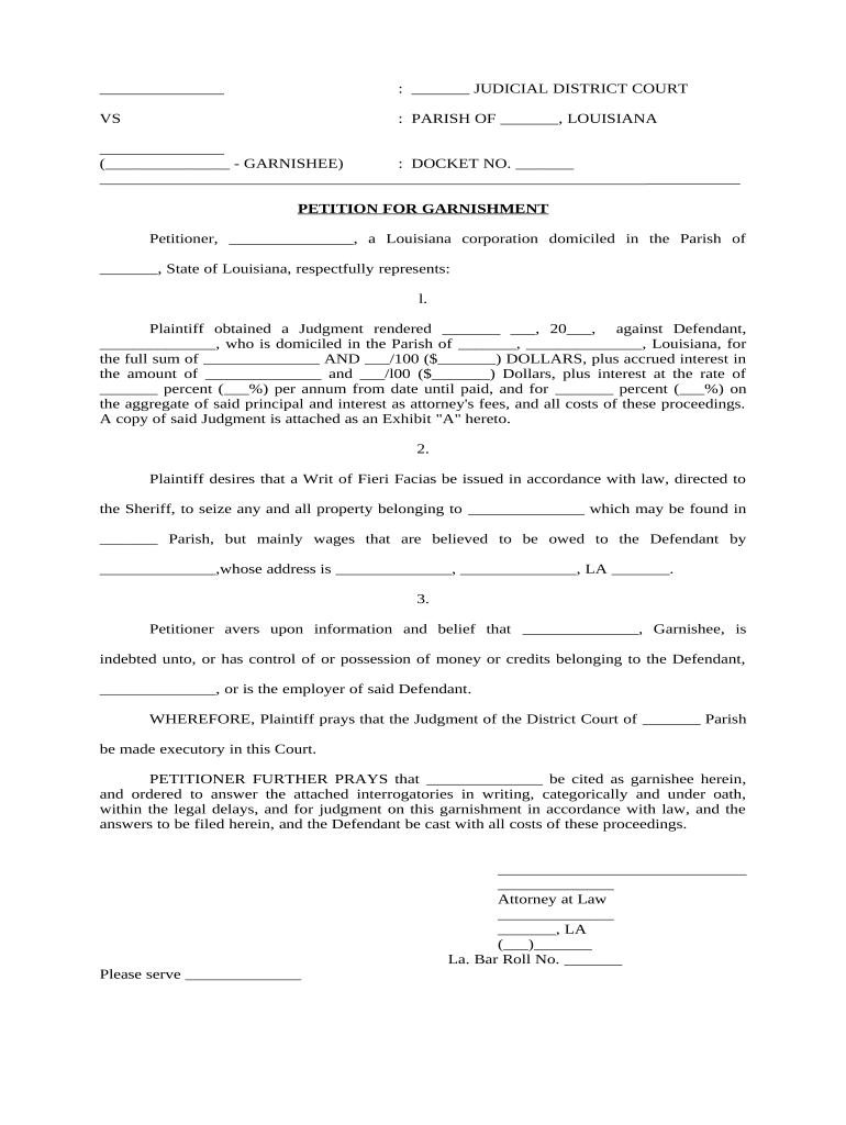 louisiana wage garnishment exemption form Preview on Page 1.