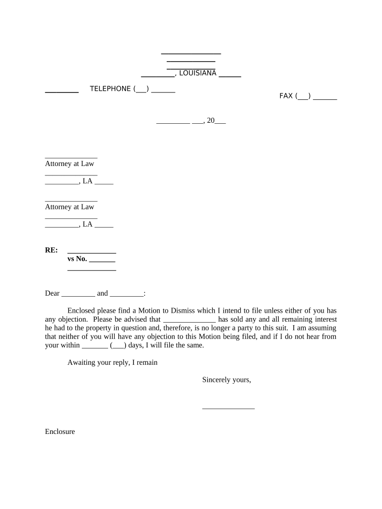 Letter to Opposing Counsel regarding Intent to File Motion to Dismiss - Louisiana Preview on Page 1