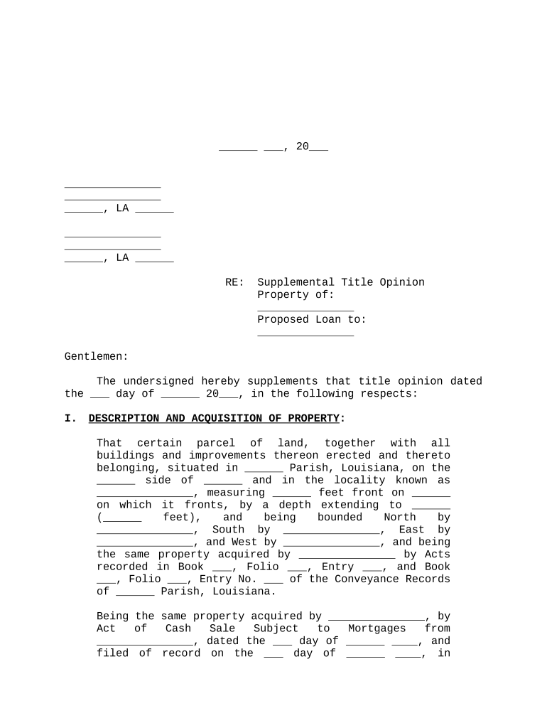 Supplemental Title Opinion proposed loan - Louisiana Preview on Page 1.