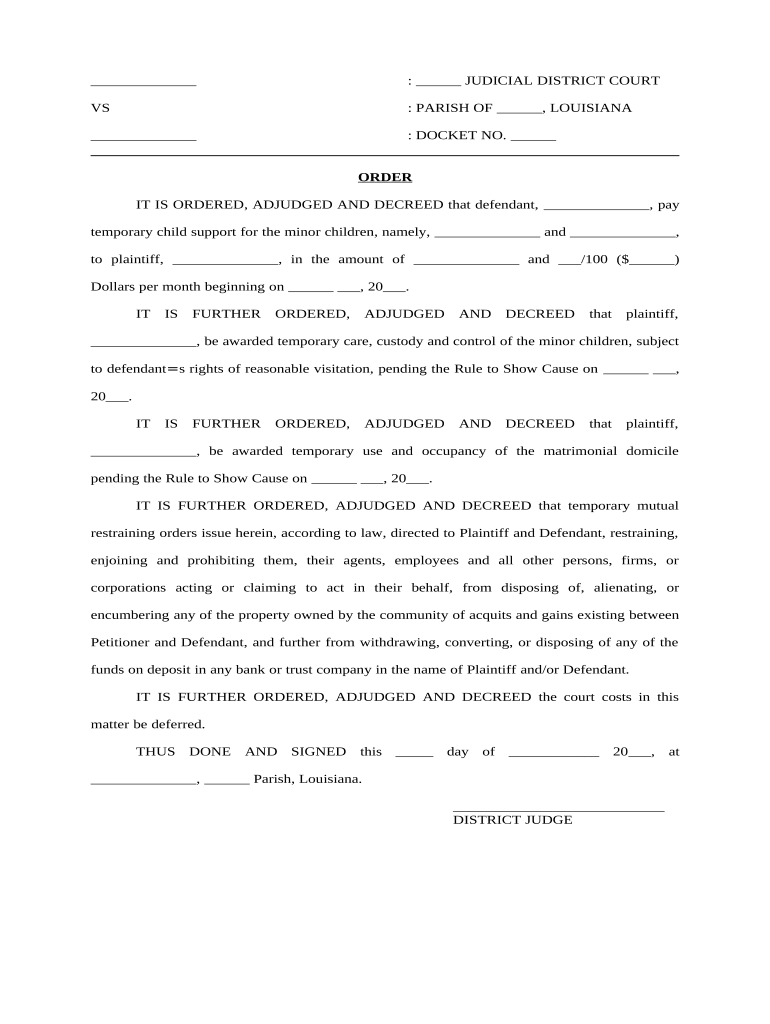 Louisiana Child Support Doc Template PdfFiller