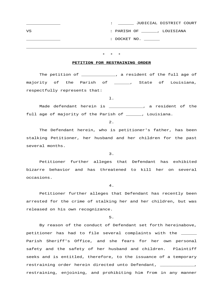 Restraining Order Doc Template PdfFiller
