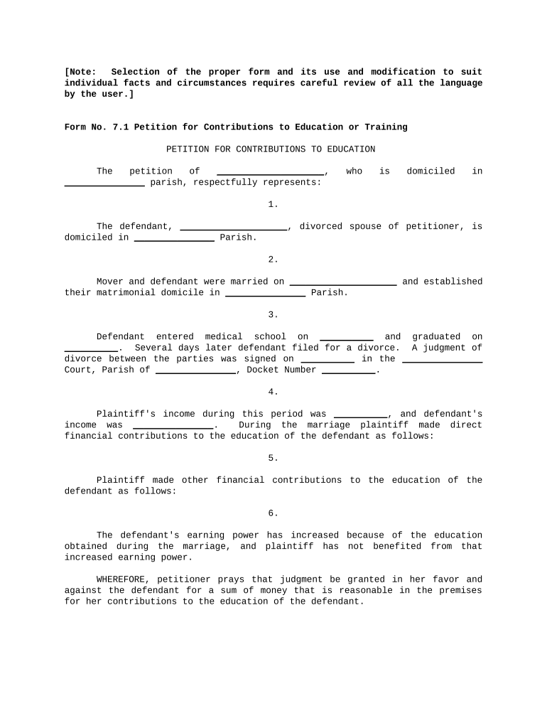 Contributions to Education or Training Packet - Louisiana Preview on Page 1